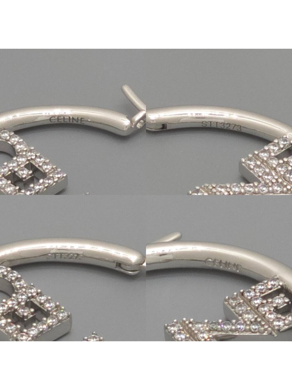 Celine Monochrome Strass Hoop Earrings Logo Crystal Rhodium Finish Brass Box - Picture 6 of 10